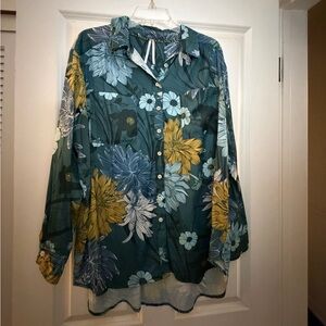Anthropologie relaxed button front floral top